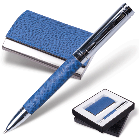 Набор GALANT Prestige Collection: ручка, визитница, синий, фактурная кожа, 141376